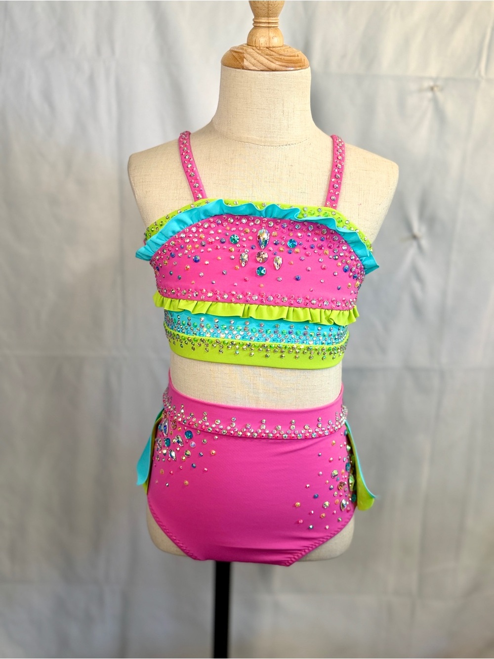 Kids Pink & Lime Dance Costume Two-Piece Set